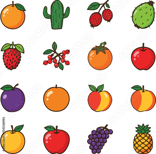 Colorful fruit icon pack healthy options vector graphics