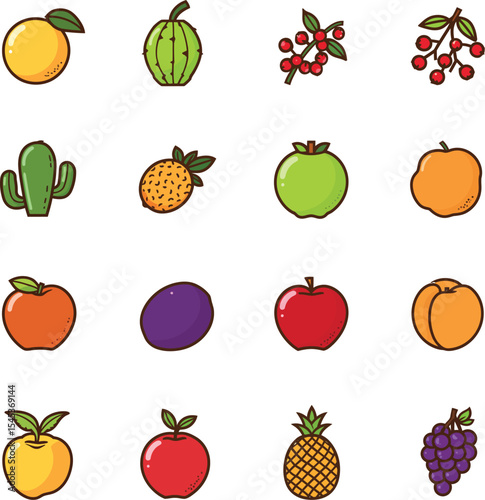 Colorful fruit icon pack healthy eating options