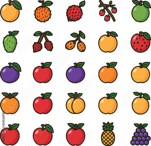 Colorful fruit icon pack healthy eating options