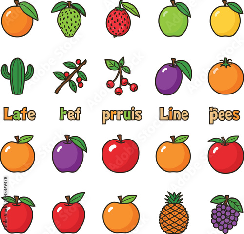 Colorful fruit icon pack healthy eating options