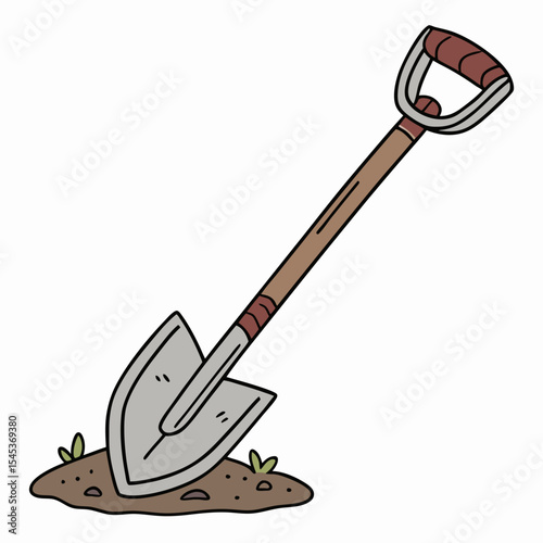 Hand-drawn Illustration of a Shovel in Dirt