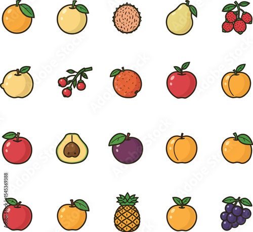 Colorful fruit icon pack healthy eating options