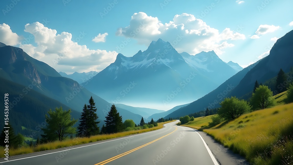 Fototapeta premium Scenic Mountain Highway Under a Clear Sky Creative background image