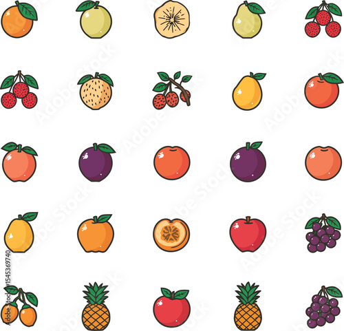 Colorful fruit icon pack healthy eating options