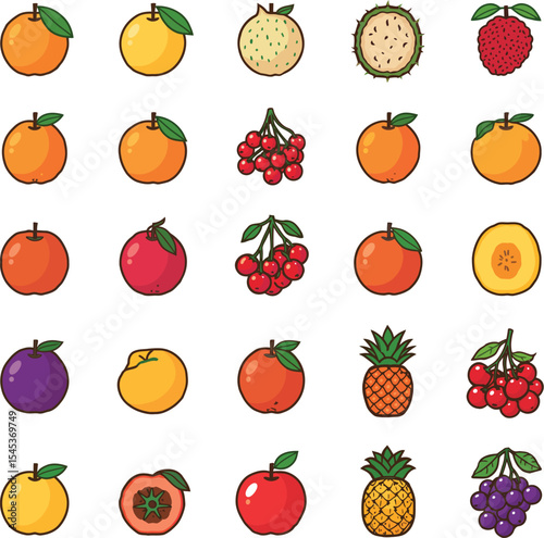 Colorful fruit icon pack healthy options fresh produce