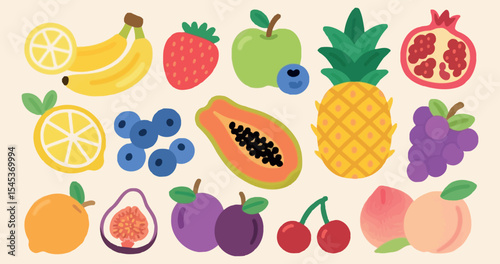 Colorful and Playful Fruit Assortment: A Vibrant Collection of Wholesome Goodness for a Healthy and Delicious Eating Experience