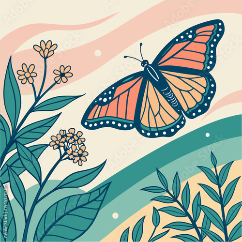Flat butterflies flying background