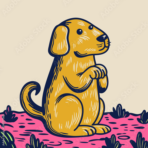 Cute Golden Retriever Puppy Sitting Illustration
