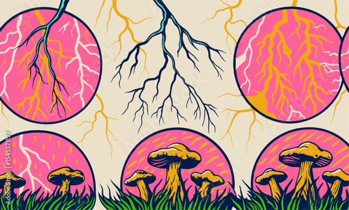 Psychedelic Mushroom and Lightning Bolt Art Print