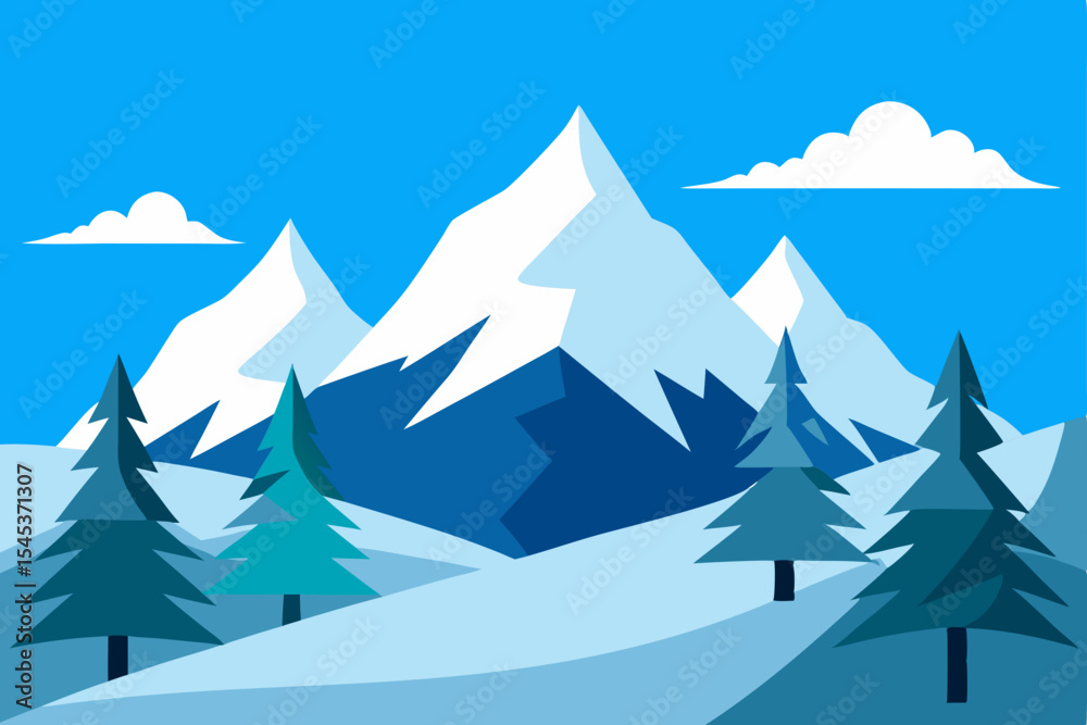 Fototapeta premium winter mountain scene with snow covered pine trees