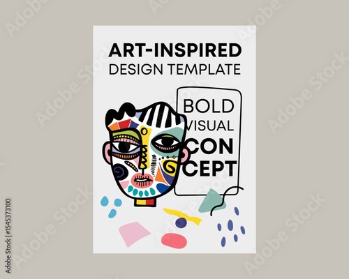 Art-Inspired Cubist Face Design Template Vector Illustration for Abstract Themes in Colorful Style for Modern Prints