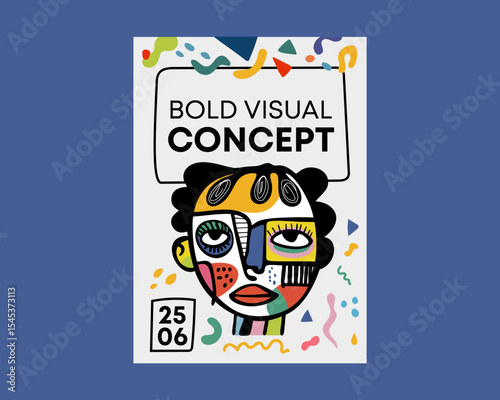 Bold Visual Concept Cubist Face Poster Vector Illustration for Abstract Art Themes in Vibrant Colors for Modern Decor