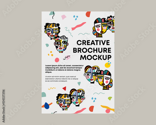 Creative Cubist Faces Brochure Mockup Vector Illustration for Abstract Art Themes in Colorful Style for Modern Design