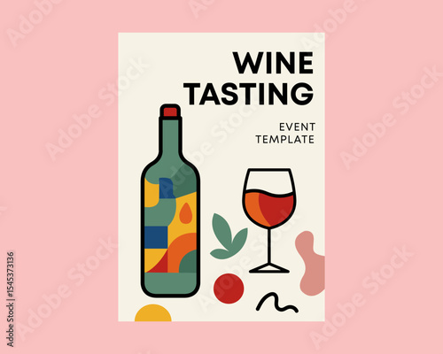 Sleek Wine Tasting Event Template with Bottle and Glass in a Modern Vector Illustration Design. Vector illustration.