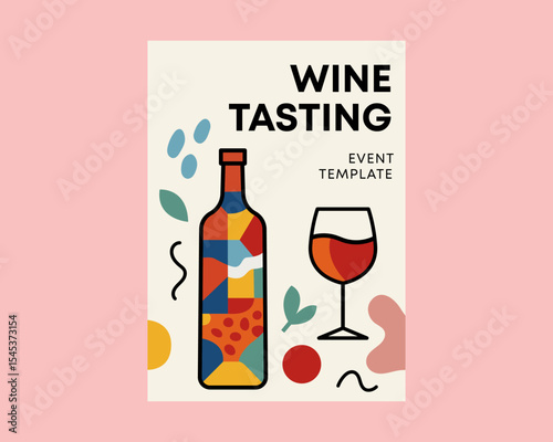 Sleek Wine Tasting Event Template with Bottle and Glass in a Modern Vector Illustration Design. Vector illustration.