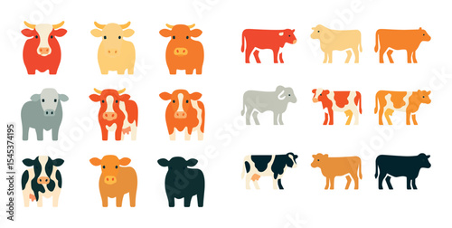 Colorful Cattle Icons