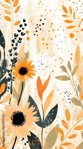 Golden Yellow Watercolor Wildflowers and Foliage on Artistic Background perfect for wedding invitations, summer stationery, boho prints, floral branding and seasonal greeting card designs