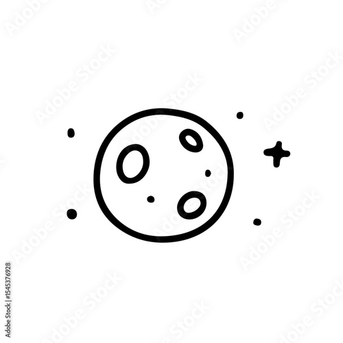 This vector illustration showcases a minimalist hand-drawn moon with craters and stars. Perfect for cosmic, astronomy, or night sky themes. Ideal for trendy space-themed designs.