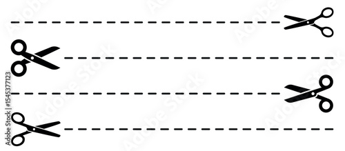 Cut lines with scissors. Scissors icons set. Scissors for cutting symbol for apps and websites. Cut here symbol.
