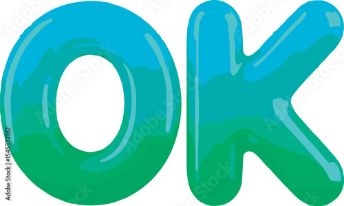Teal and Green Gradient O K Letters Glossy 3 D Style Bold Typography vector