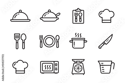 Kitchen utensil icons set in modern line art style