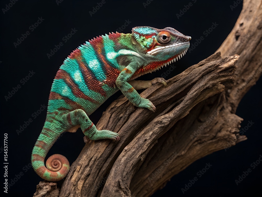 Fototapeta premium Chameleon on Driftwood Close-Up