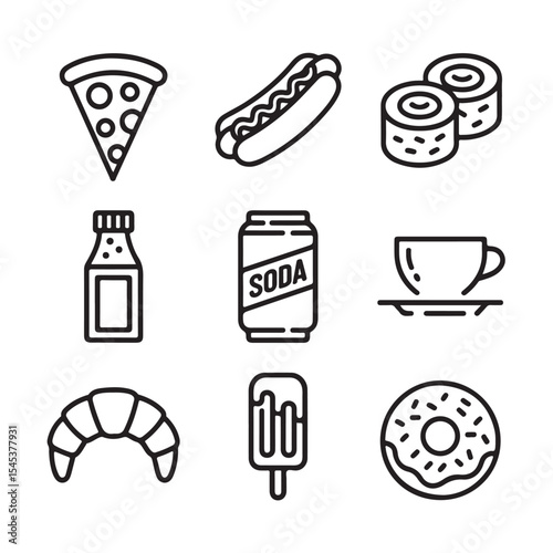 Simple black and white food icon collection