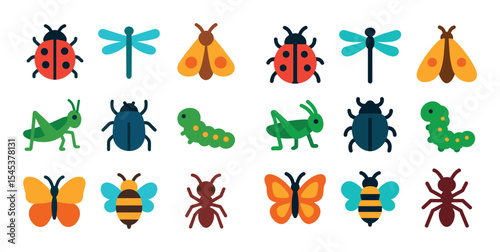 Colorful Insect Icons Grid