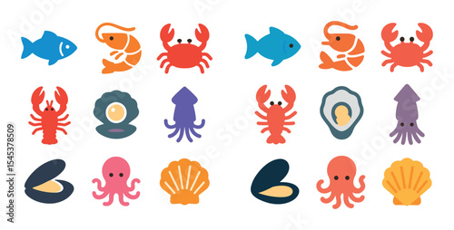 Colorful Seafood Icons