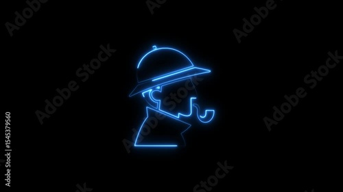 Animated detective silhouette with blue neon light against black background