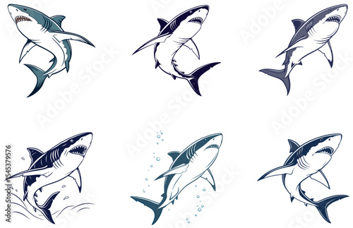 Shark Vector Designs Set Clean and Creative Shark Illustrations for Ocean-Themed Designs