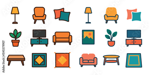 Colorful Living Room Icons