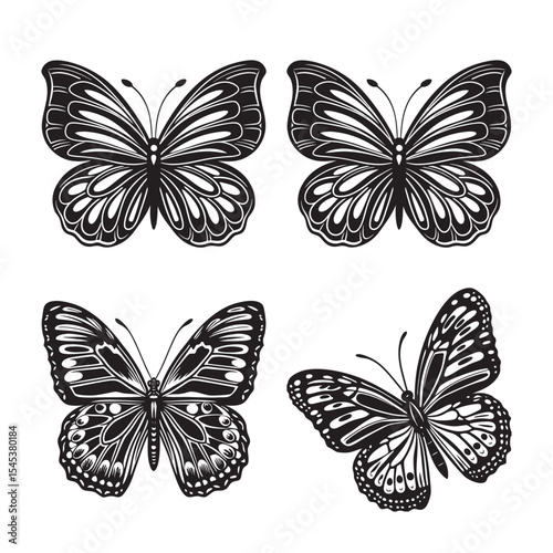 silhouette of insects butterfly bundle on the white background 