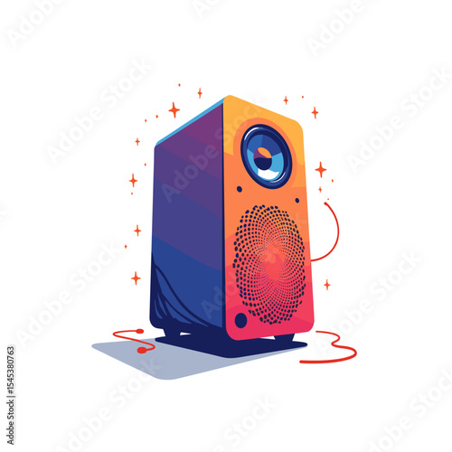 Colorful audio speaker in modern design with sparkling details  