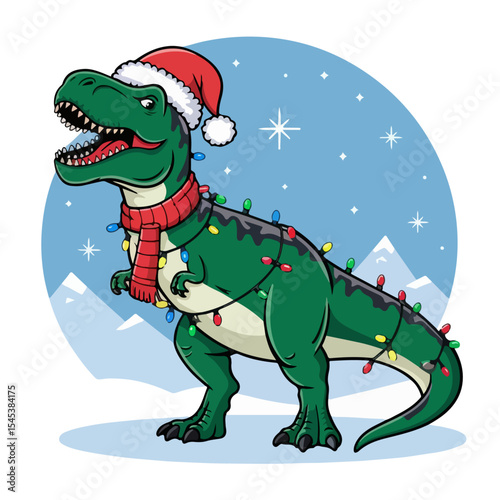 Christmas trex with lights and santa hat