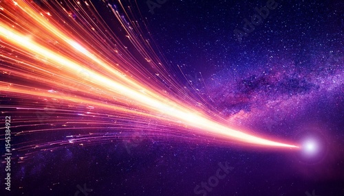 fiery abstract meteor trail with glowing particles and sci fi motion across deep purple space