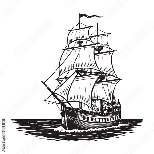 Sailing ship wood cut.