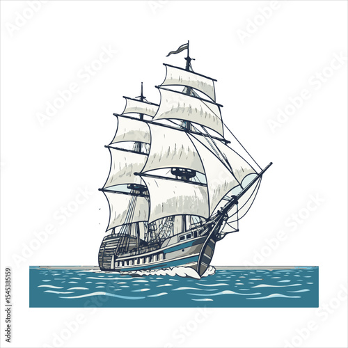 Sailing ship wood cut.