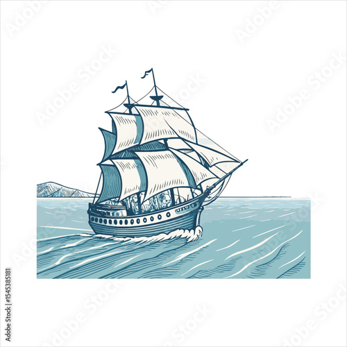 Sailing ship wood cut.