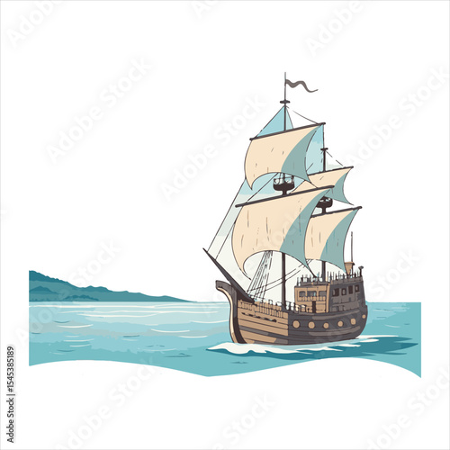 Sailing ship wood cut.
