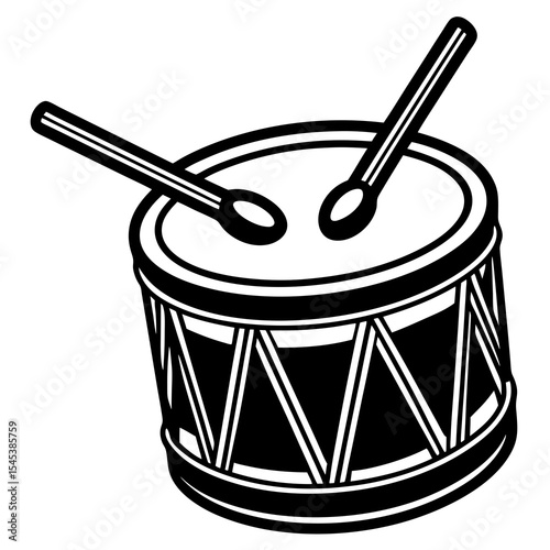 Illustration of a drum with drumsticks isolated on white background