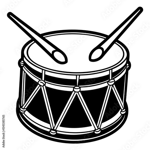 Illustration of a drum with drumsticks isolated on white background