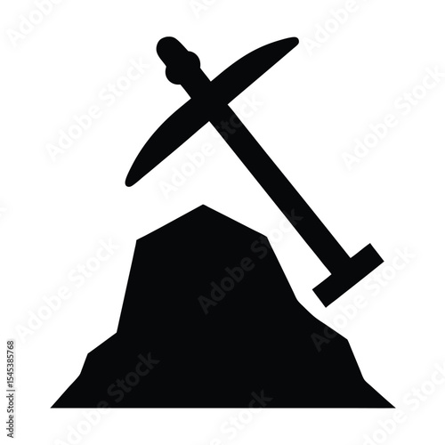 Mining Pickaxe and Rock Symbol of Extraction Industry