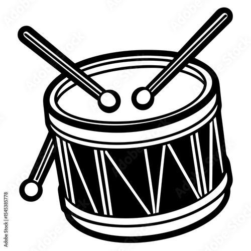 Drum with drumsticks isolated on white background