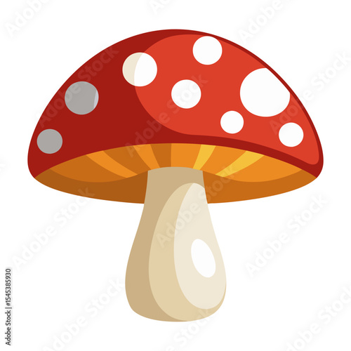 Isolated cartoon fly agaric mushroom vector illustration of toadstool with white spots
