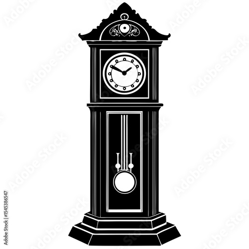 Grandfather clock with pendulum isolated on white background