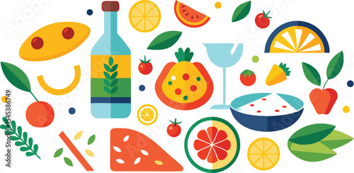 Colorful Fruit and Food Vector Pattern Illustration

