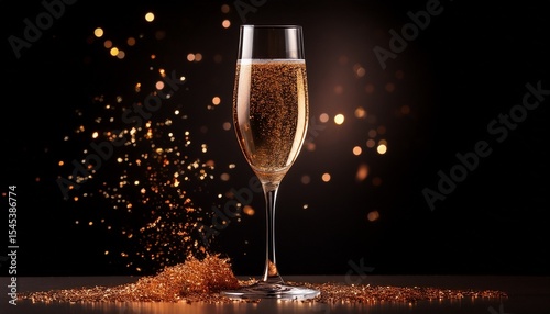 elegant champagne flute with bronze glitter against a black background capturing a moment of celebration and sophistication