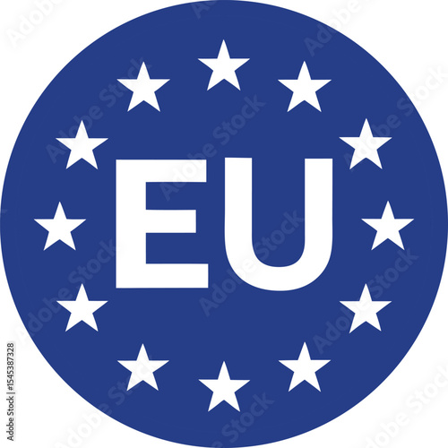 European Union Flag Circle Icon Vector Illustration with Stars and Letters EU

