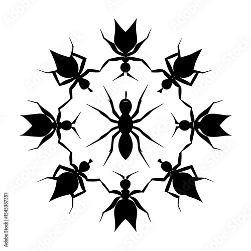 Ants form a circle pattern isolated on white background
